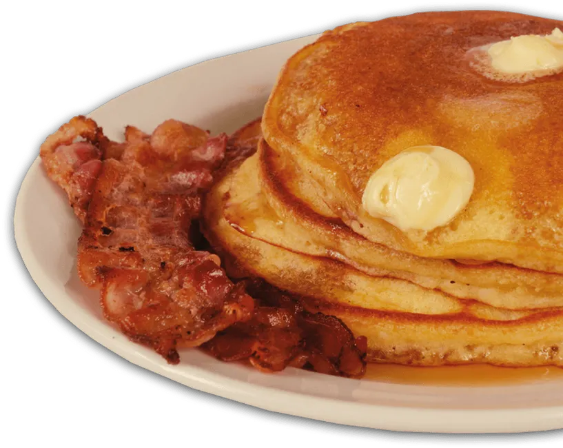 An image of pancakes and bacon